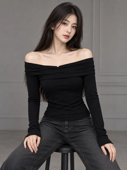 Ayollar uchun, drapirovkali, uzun yengli longsleeve