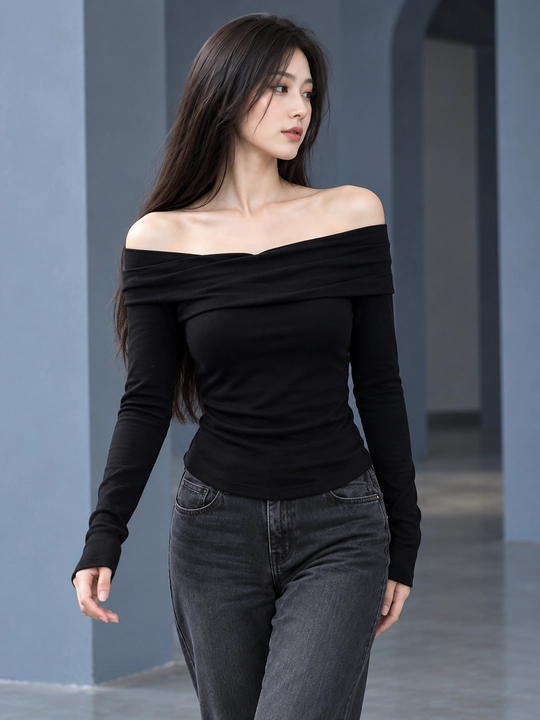 Ayollar uchun, drapirovkali, uzun yengli longsleeve