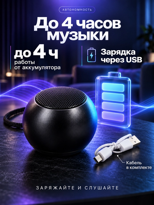 Mini Bluetooth karnay 3 Vt akkumulyatorli va USB orqali quvvatlanadigan