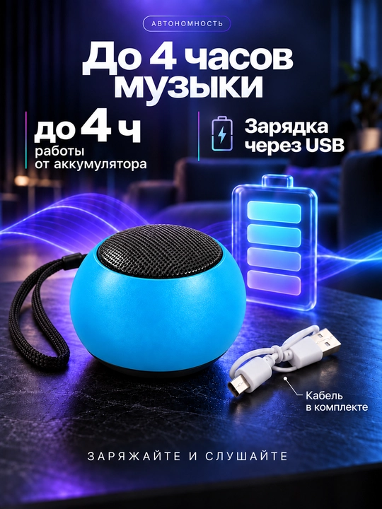 Mini Bluetooth karnay 3 Vt akkumulyatorli va USB orqali quvvatlanadigan