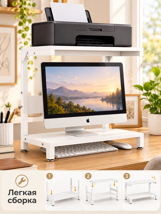 Monitor va printer uchun 2 qavatli podstavka, ixcham