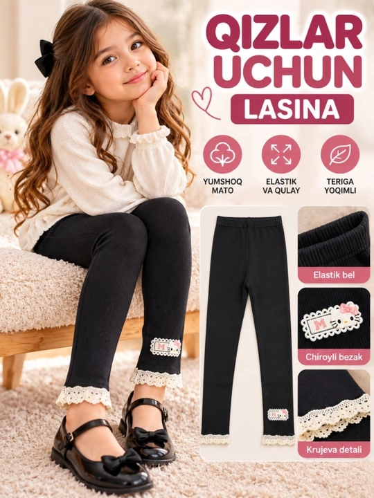 Qizlar uchun bolalar lasinasi, kuzgi elastik losina, yumshoq trikotaj leggings - 