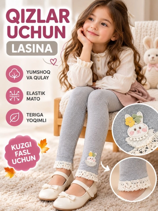 Qizlar uchun bolalar lasinasi, kuzgi elastik losina, yumshoq trikotaj leggings - 