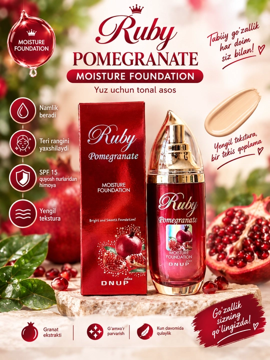 Ruby Pomegranate Moisture Foundation — Anor ekstraktli namlantiruvchi tonal krem - 