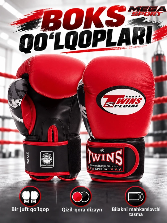 Twins boks qo‘lqoplari, boks perchatkasi, mashg‘ulot va sparring uchun, bir juft - 