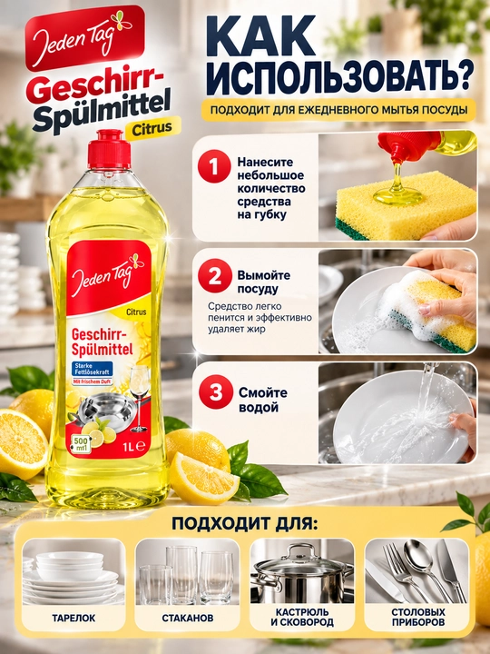 Idish yuvish vositasi Classic Jeden Tag, 500 ml / 1 l