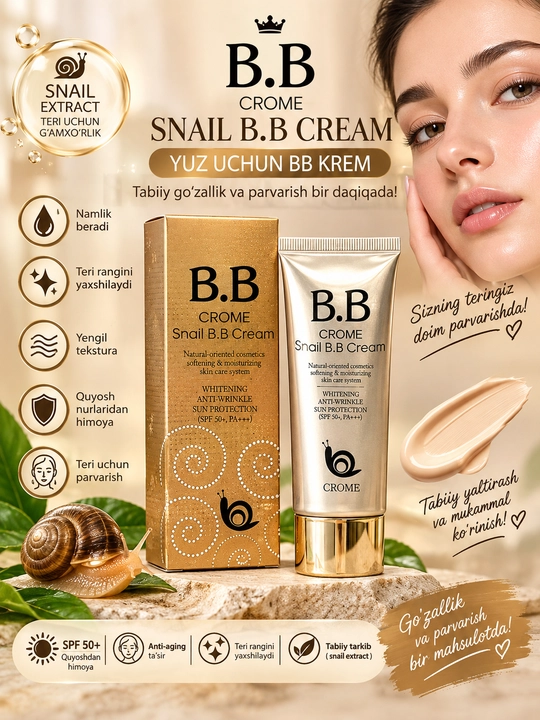 B.B Crome Snail B.B Cream SPF 50+ — Salyangoz ekstraktli BB krem - 
