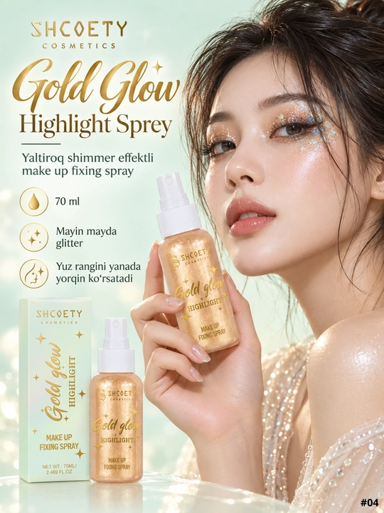 Makiyaj uchun fiksator sprey, shimmer va haylayter effektli, 70 ml - 