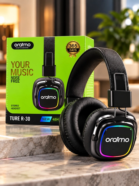 Oraimo TURE R-30 RGB yoritkichli stereo quloqchin, qora