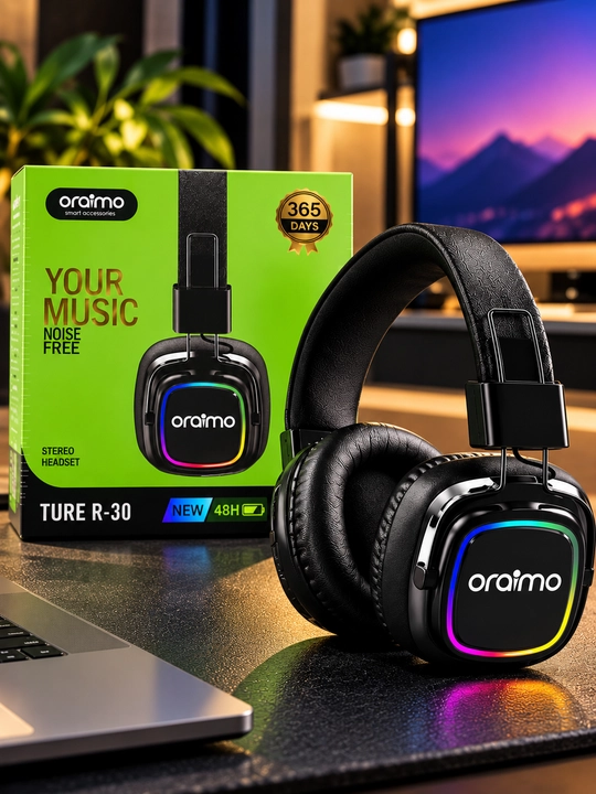 Oraimo TURE R-30 RGB yoritkichli stereo quloqchin, qora