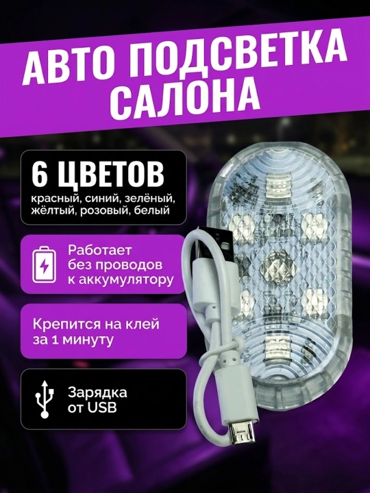 Стильная авто подсветка, автономная на клею, не требуют соединения к аккумулятору - 