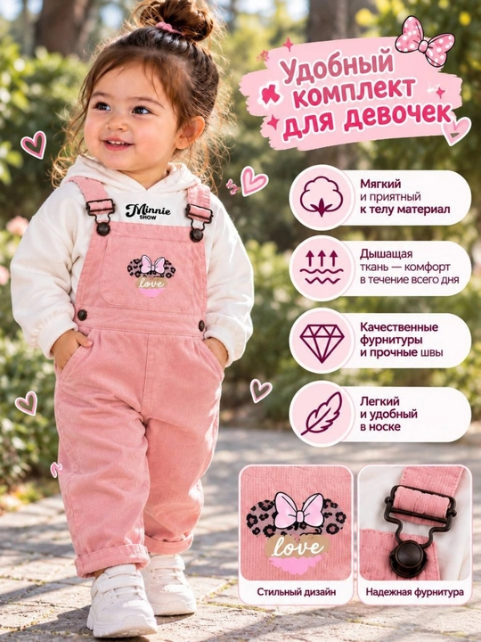 Детский комбинезон для девочки с худи — комплект из 2 предметов, 9–24 месяца - 