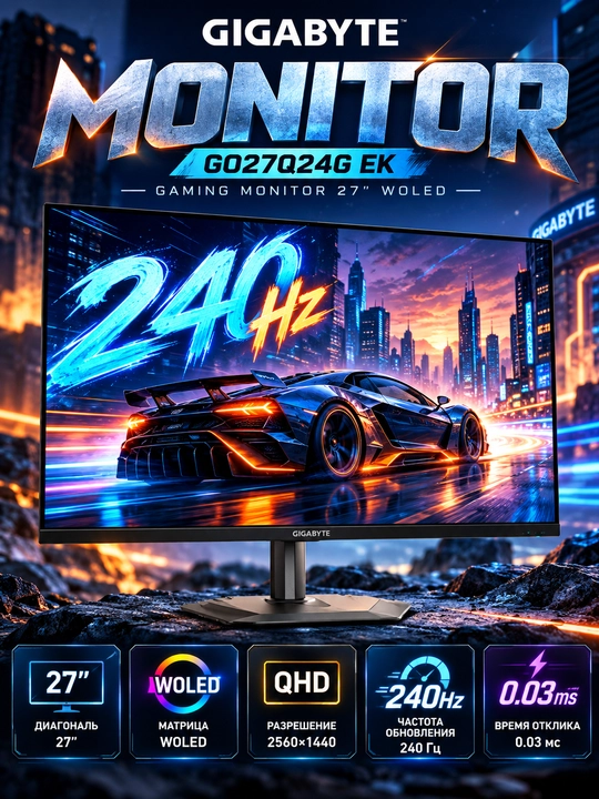 Gigabyte GO27Q24G EK 27″ WOLED Gaming Monitor, QHD 240Hz, 0.03ms - 
