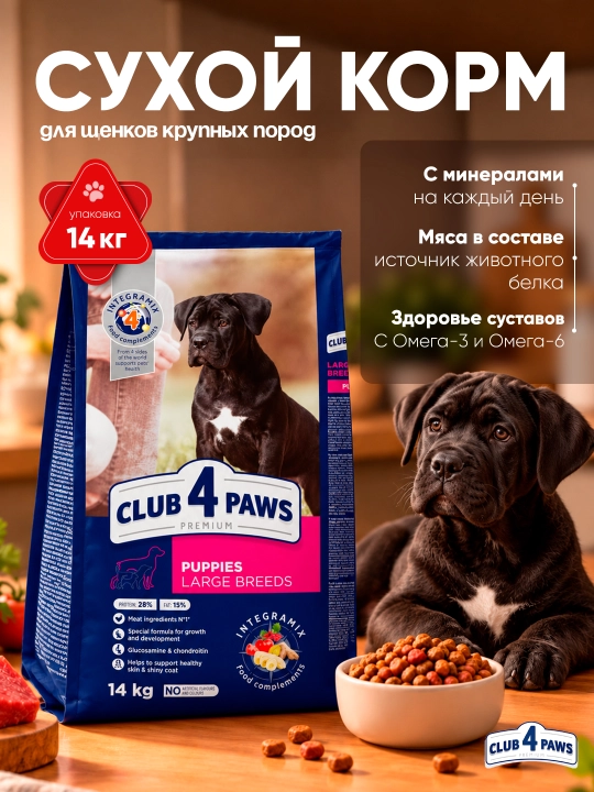 Club 4 Paws Puppies Large Breeds yirik zotli kuchukchalar uchun quruq yem, 14 kg - 