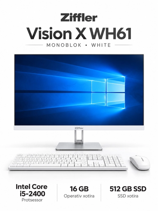 Моноблок/Компьютер ZIFFLER Vision X  WH61  Core i5-2400  16ГБ  SSD 512ГБ  WHITE