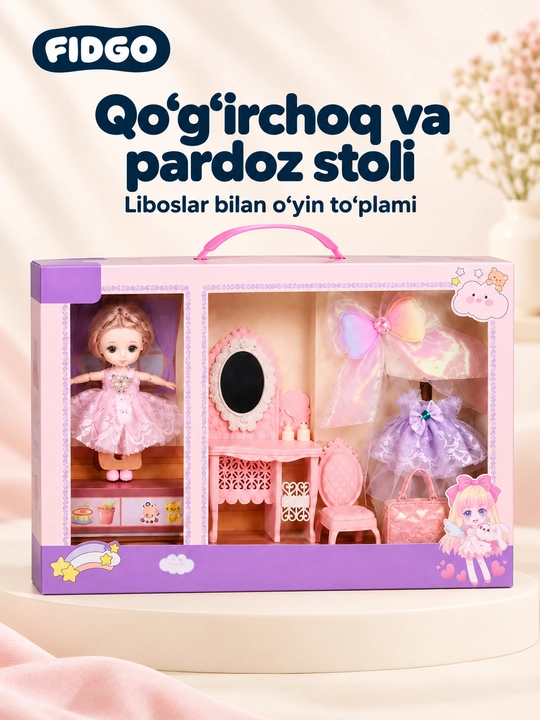 FIDGO qo‘g‘irchoqlari, liboslar va aksessuarlar bilan o‘yin to‘plamlari - 