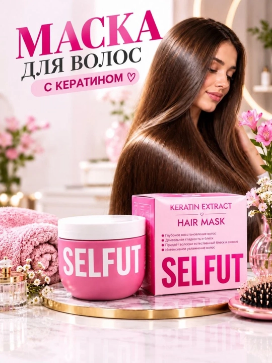 Ayollar uchun SELFUT soch uchun maskasi, keratin va kuygan sochlarni tiklovchi, 350 ml - 