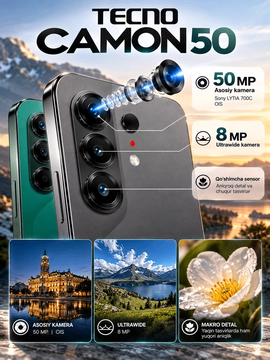 TECNO CAMON 50 — 6,78" 1.5K AMOLED 144 Гц