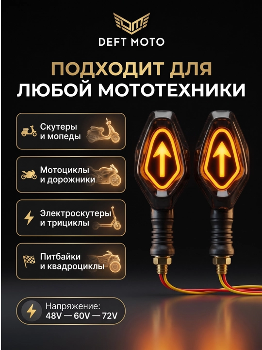 Поворотник для скутеров с красивым дизайном, LED, работает от 60/72 В