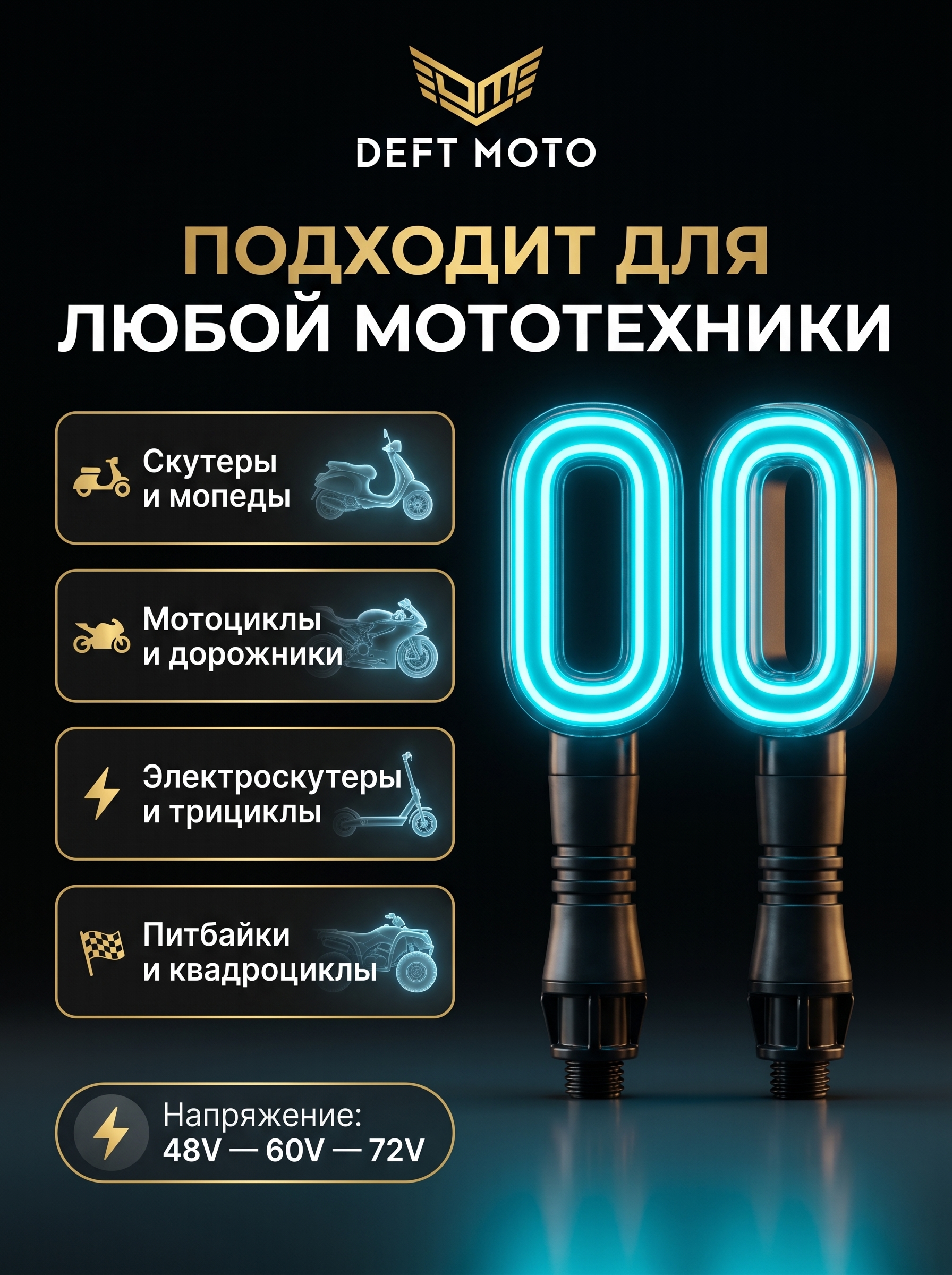 Поворотник для скутеров с красивым дизайном, LED, работает от 60/72 В