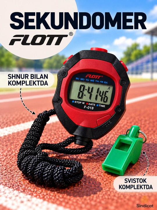 FLOTT F-018 elektron sekundomer, hushtak va shnur bilan, barcha sport turlari uchun - 
