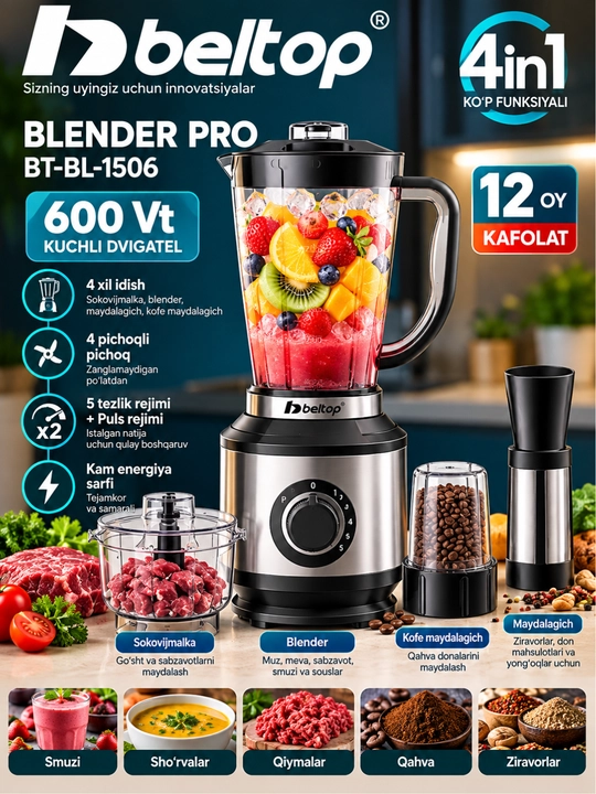 BELTOP Blender Pro BT BL 1506 4 in 1 600 Vt - 