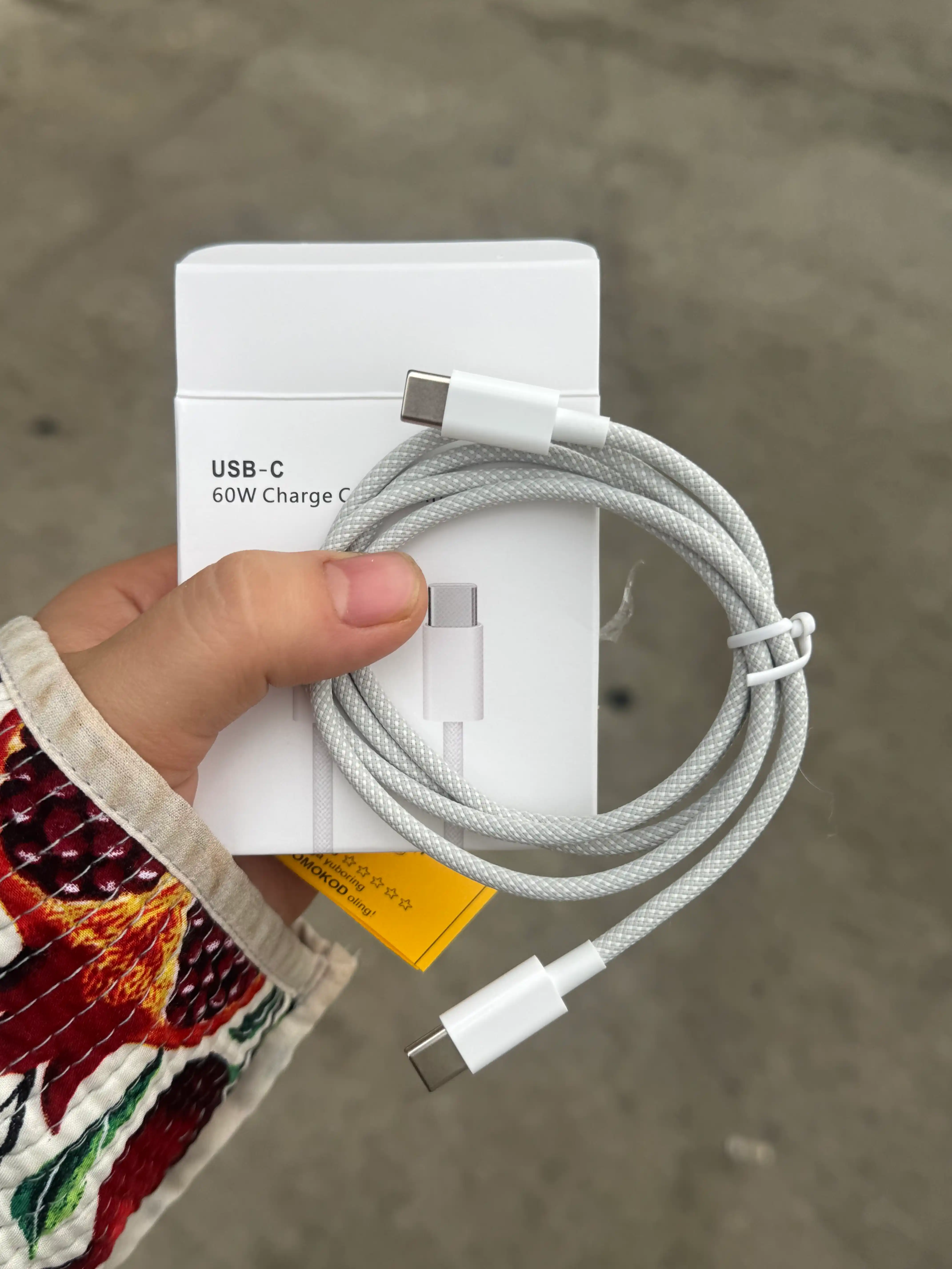 USB Type-C – Type-C kabel, 60W, 6A, tezkor zaryadlash va ma'lumot uzatish uchun, 1 m