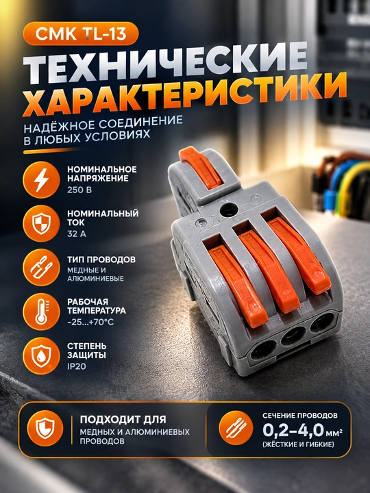 Клемма соединительная СМК TL-13 250В 32А для алюминиевых и медных проводов до 4мм²