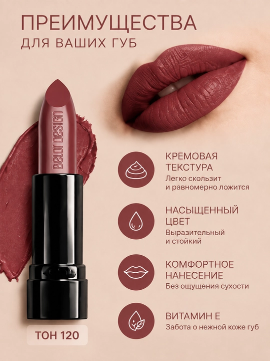 Помада для губ матовая увлажняющая Be Color тон 120