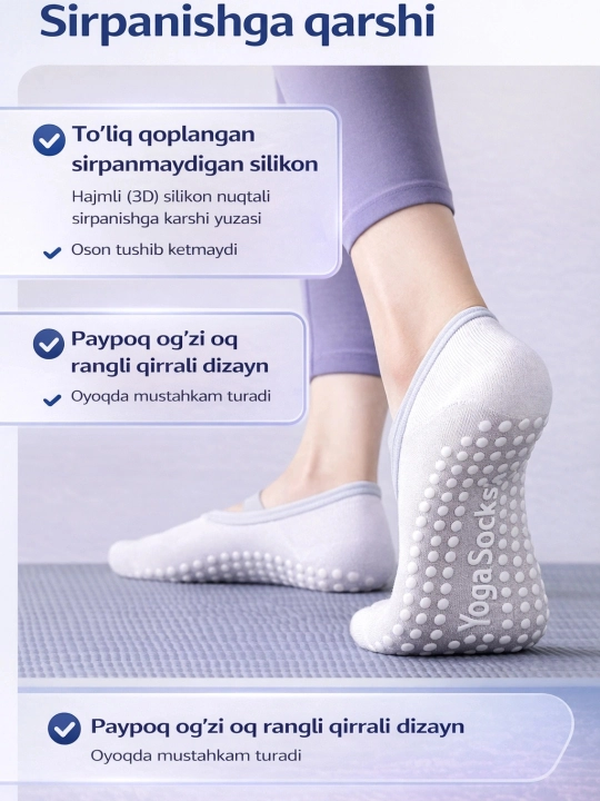 Yoga va pilates, fitnes, raqs, gimnastika uchun ayollar sport paypoqlari, sirpanishga qarshi