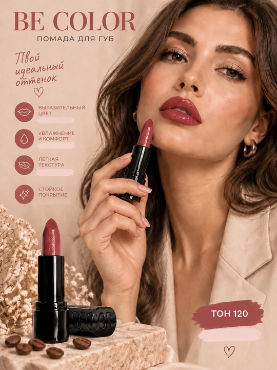 Помада для губ матовая увлажняющая Be Color тон 120