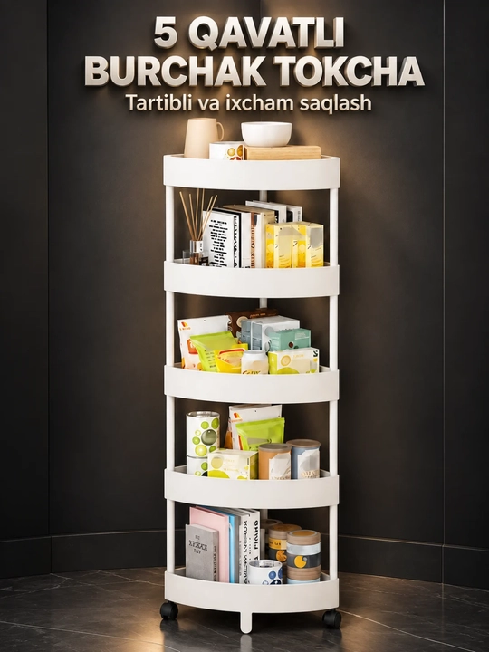 G‘ildirakli burchakli plastik javon (4 qavatli) - 