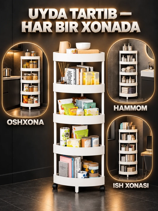 G‘ildirakli burchakli plastik javon (4 qavatli)