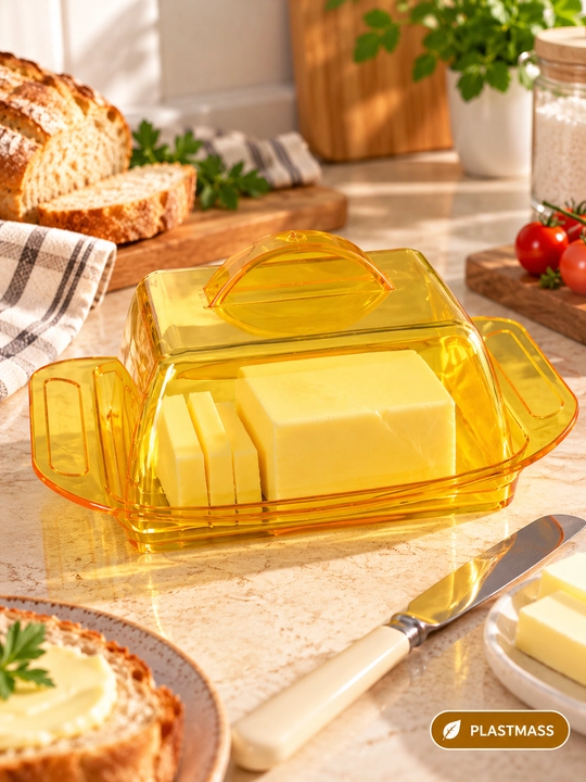 Маслёнка для сливочного масла с деревянным основанием и прозрачной крышкой
