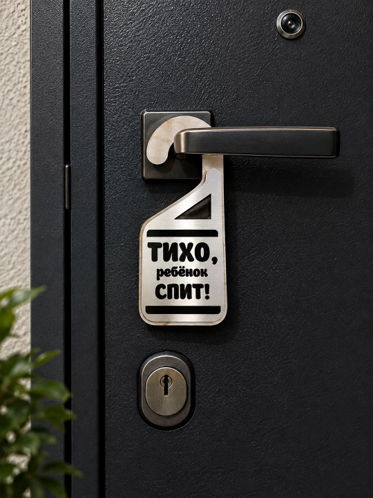 Табличка на дверную ручку "Тихо, Ребёнок спит!" из натурального дерева