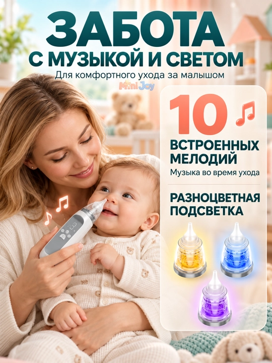 Электрический аспиратор для детей — 3 режима всасывания, тихий, Type-C