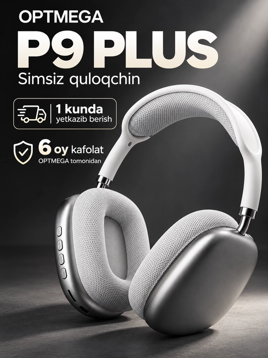 Simsiz Bluetooth quloqchinlar P9, mikrofonli, to'liq o'lchamli - 