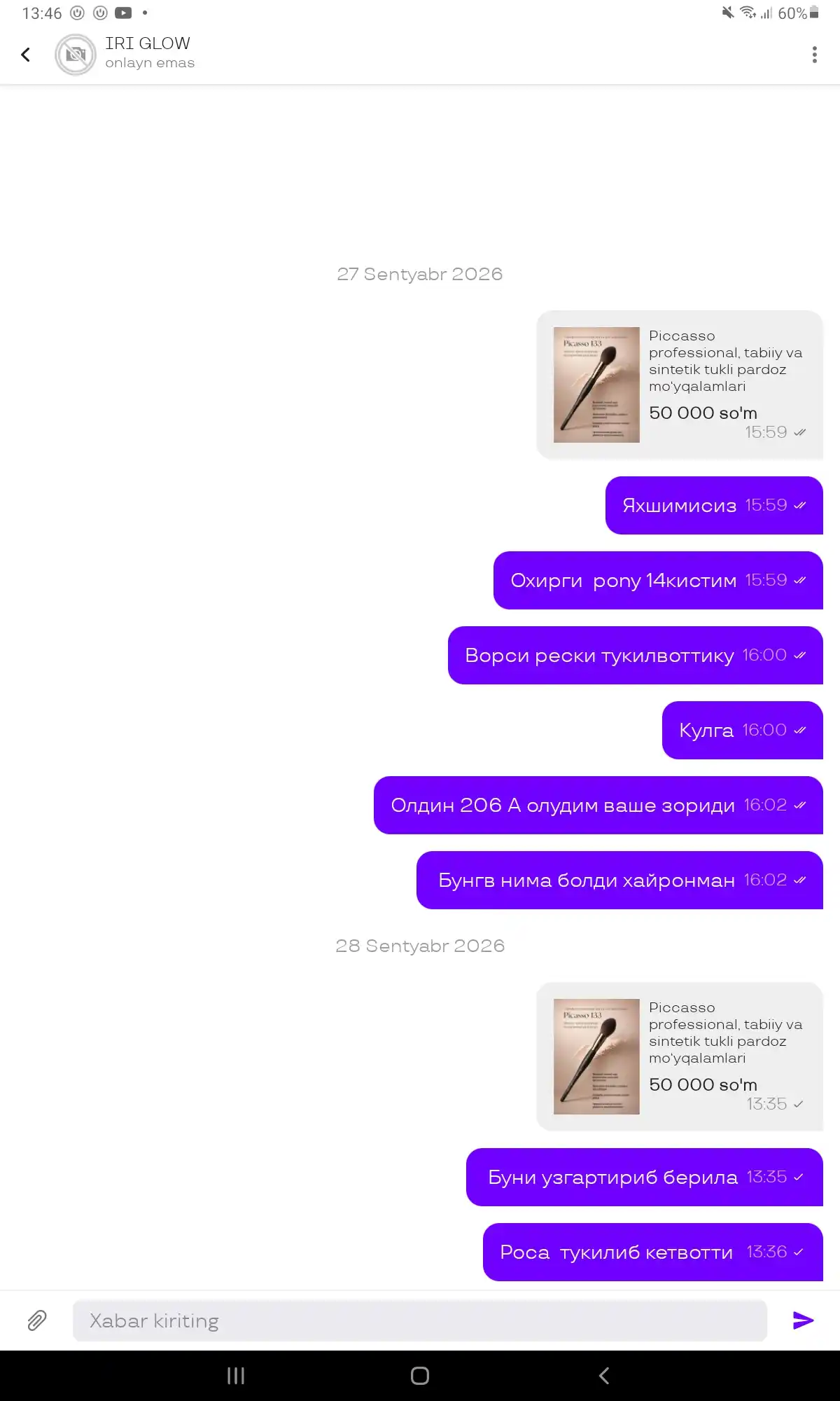 Piccasso professional, tabiiy va sintetik tukli pardoz mo‘yqalamlari