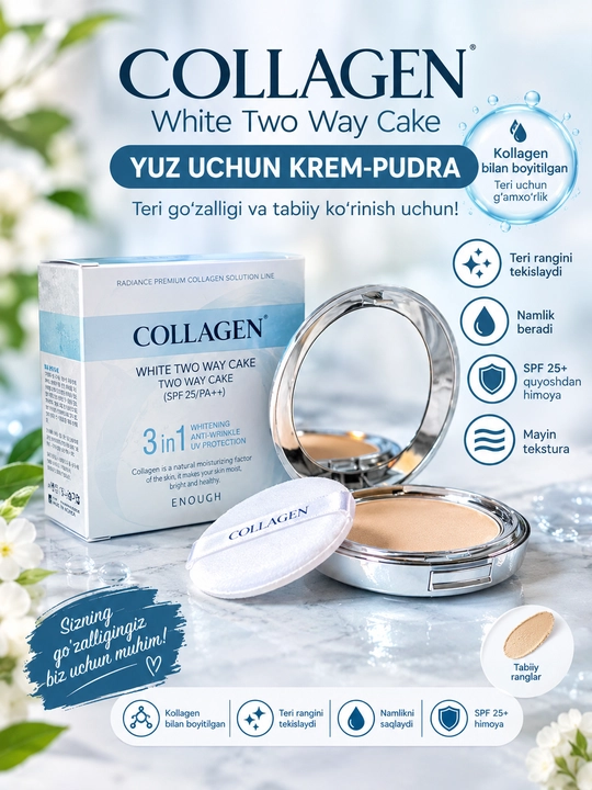 COLLAGEN White Two Way Cake yuz uchun kompakt pudra, SPF 25 - 