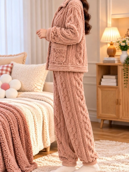 Ayollar uchun issiq qishki pijama, qalin paxmoq pijama, shim va kofta