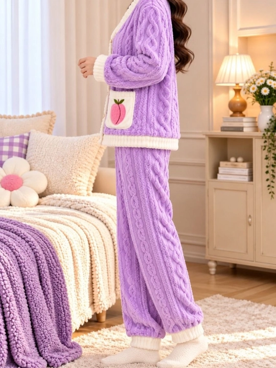 Ayollar uchun issiq qishki pijama, qalin paxmoq pijama, shim va kofta