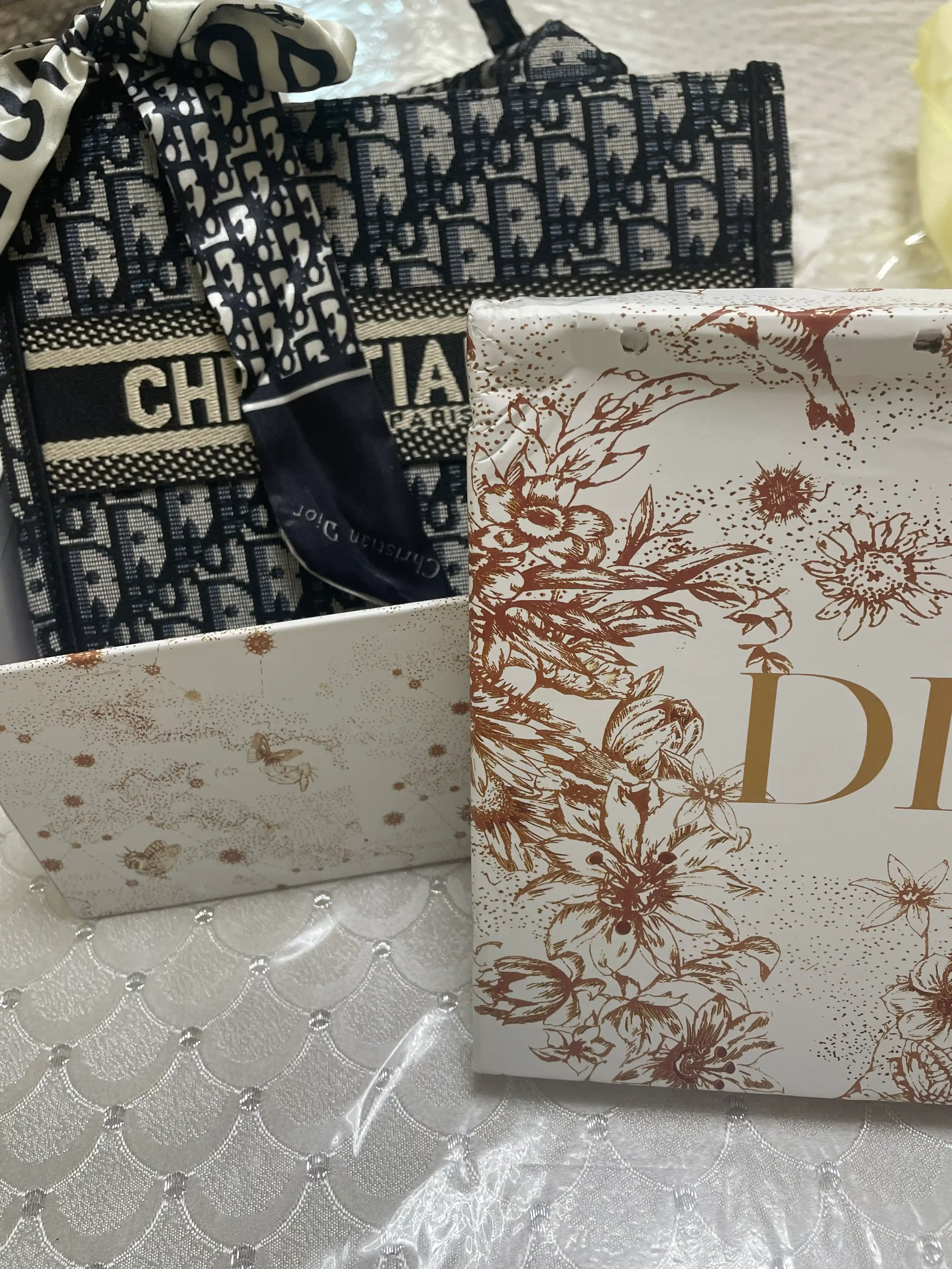 Christian Dior yozuvli naqshli ayollar sumkasi, ikki tutqichli