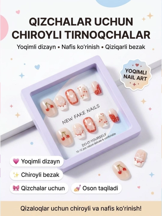 Bolalar uchun multfilm dizaynli yopishtiriladigan soxta tirnoqlar - 