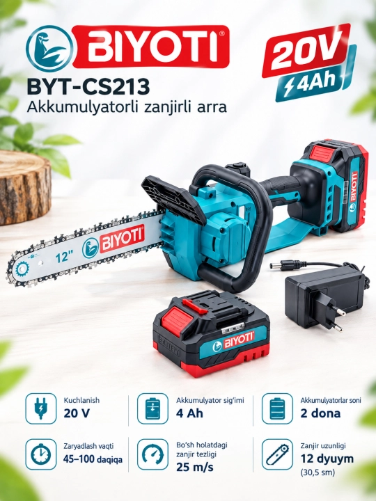 Akkumylyator zanjirli arrasi Biyoti BYT-CS213, - 