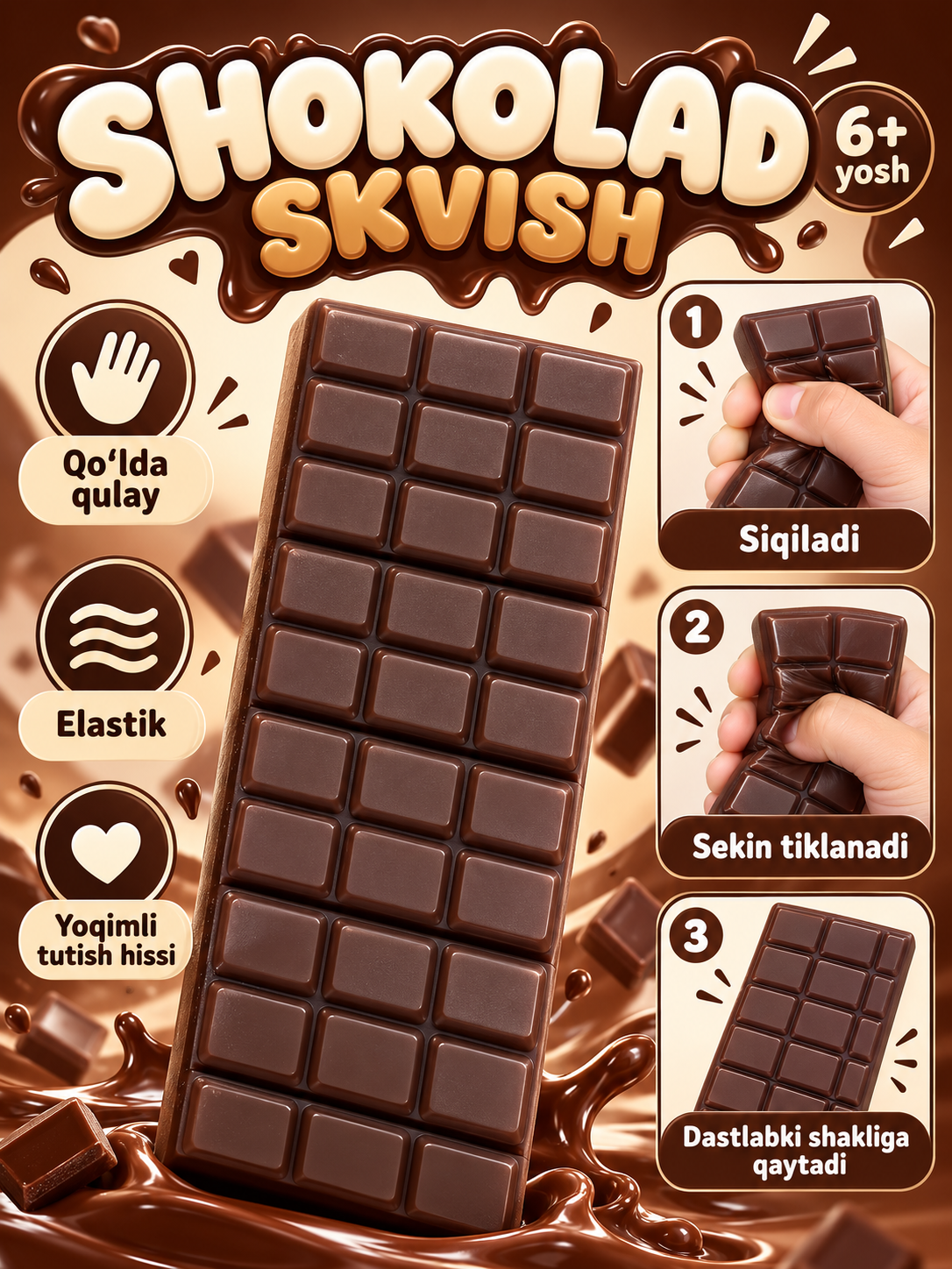 Skvish antistress o‘yinchoq, yumshoq siqiladigan, bolalar uchun, turli shakllarda - 