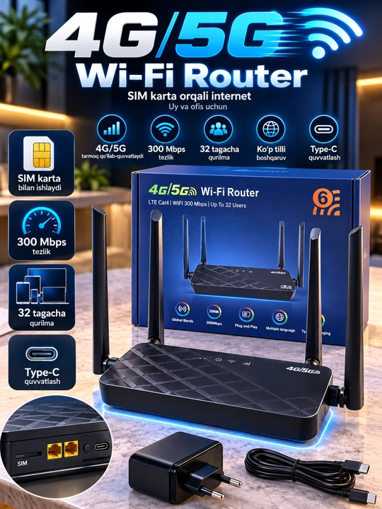 4G/5G Wi-Fi Router — SIM karta orqali internet - 