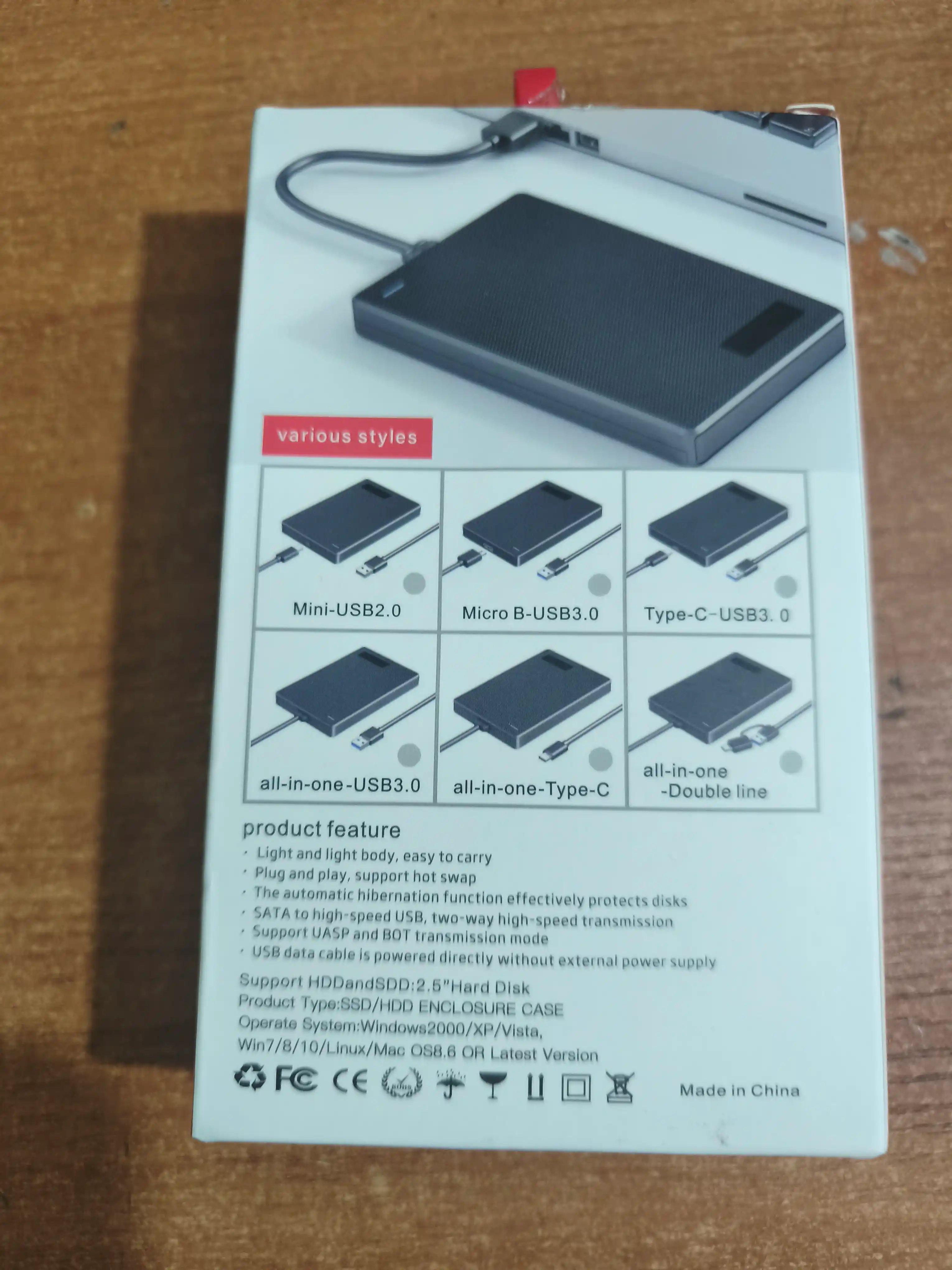 SATA HDD/SSD tashqi korpusi 2.5", 6 Gbit/s gacha bo'lgan USB 3.1 tashqi korpusi