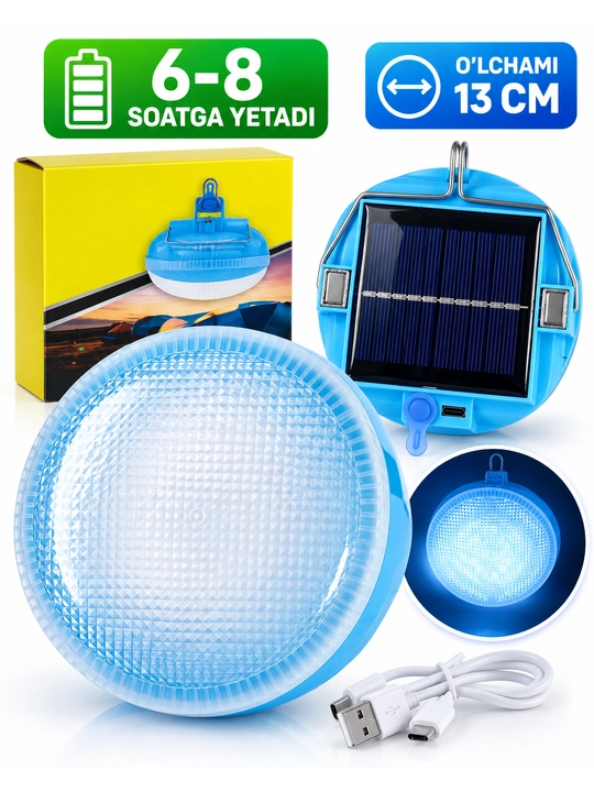 Quyosh panelli USB zaryadli FONAR LED chiroq, kristall, 13 cm, 6–8 soat - 