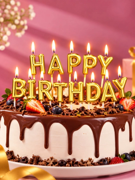 Набор свечей для торта Happy Birthday — 8 свечей + 1 свеча-фонтан