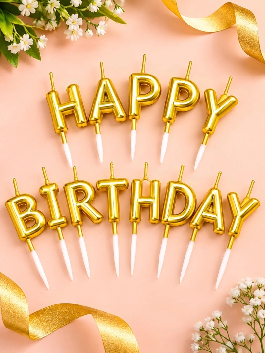 Набор свечей для торта Happy Birthday — 8 свечей + 1 свеча-фонтан